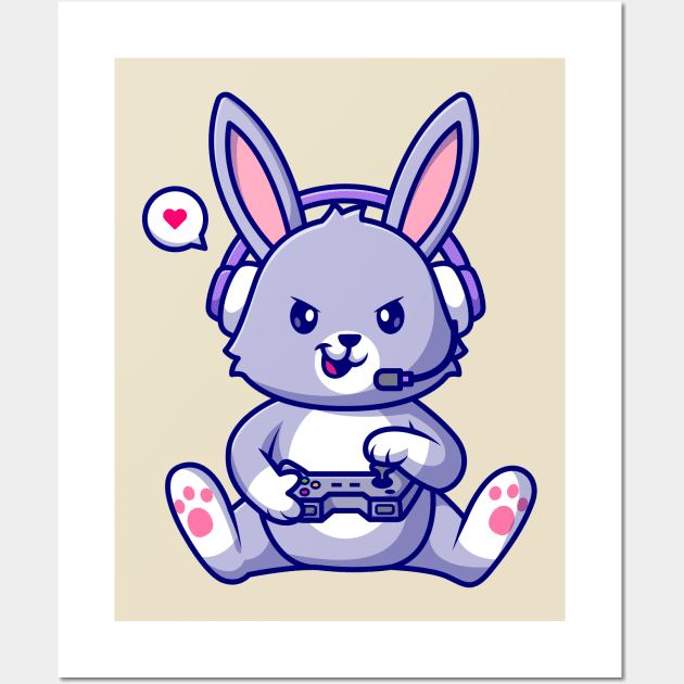 Cute Rabbit Gaming Cartoon Wall Art by Catalyst Labs